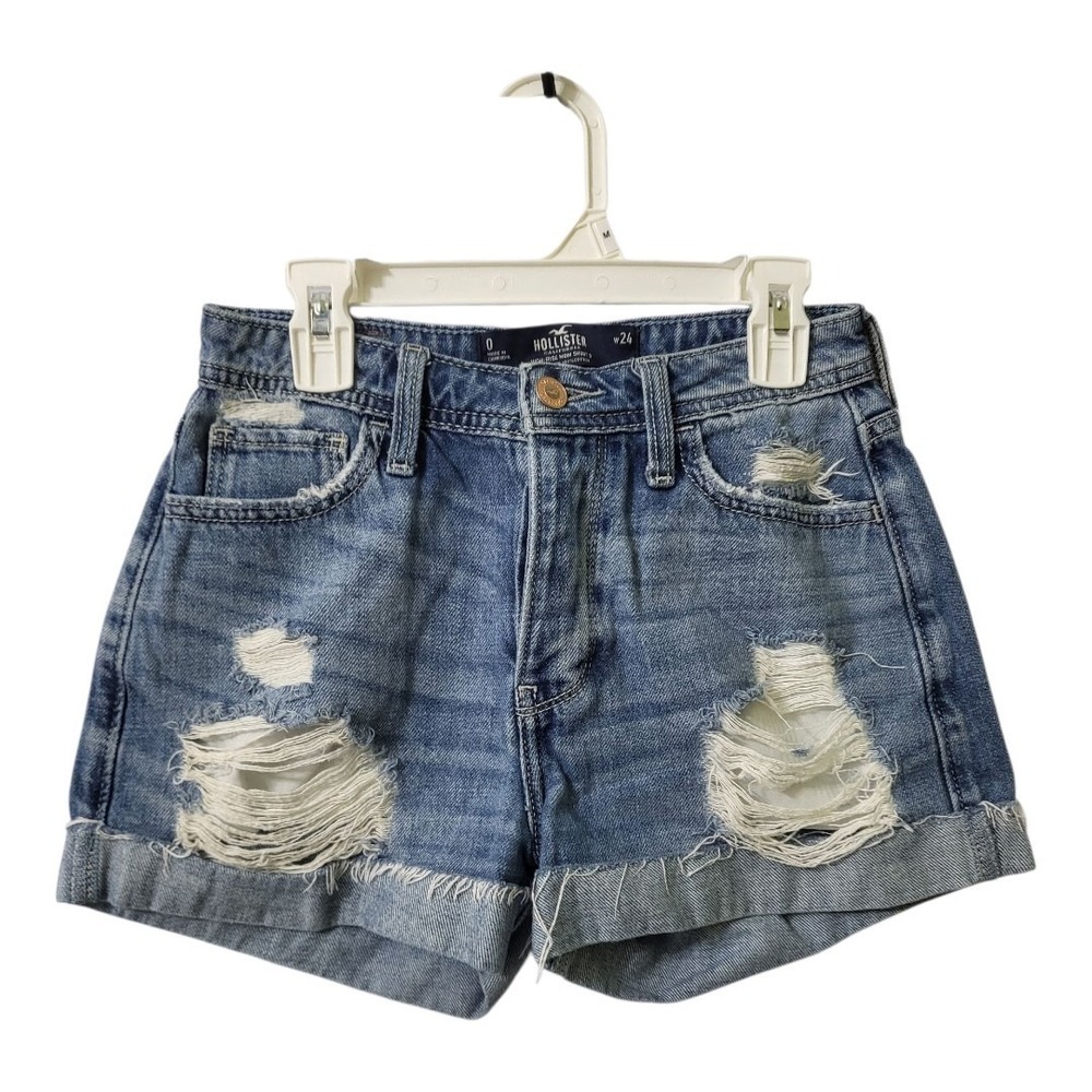 💕Hollister High Rise Mom Jean Shorts 2" Waist 24 Womens‎ Size 0 Distressed